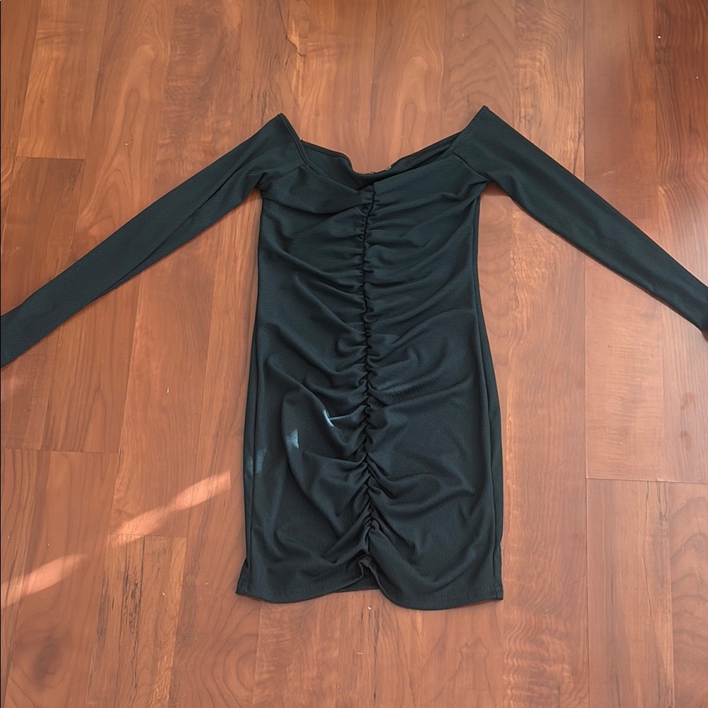 SHEIN Black Ruched Long Sleeve Dress